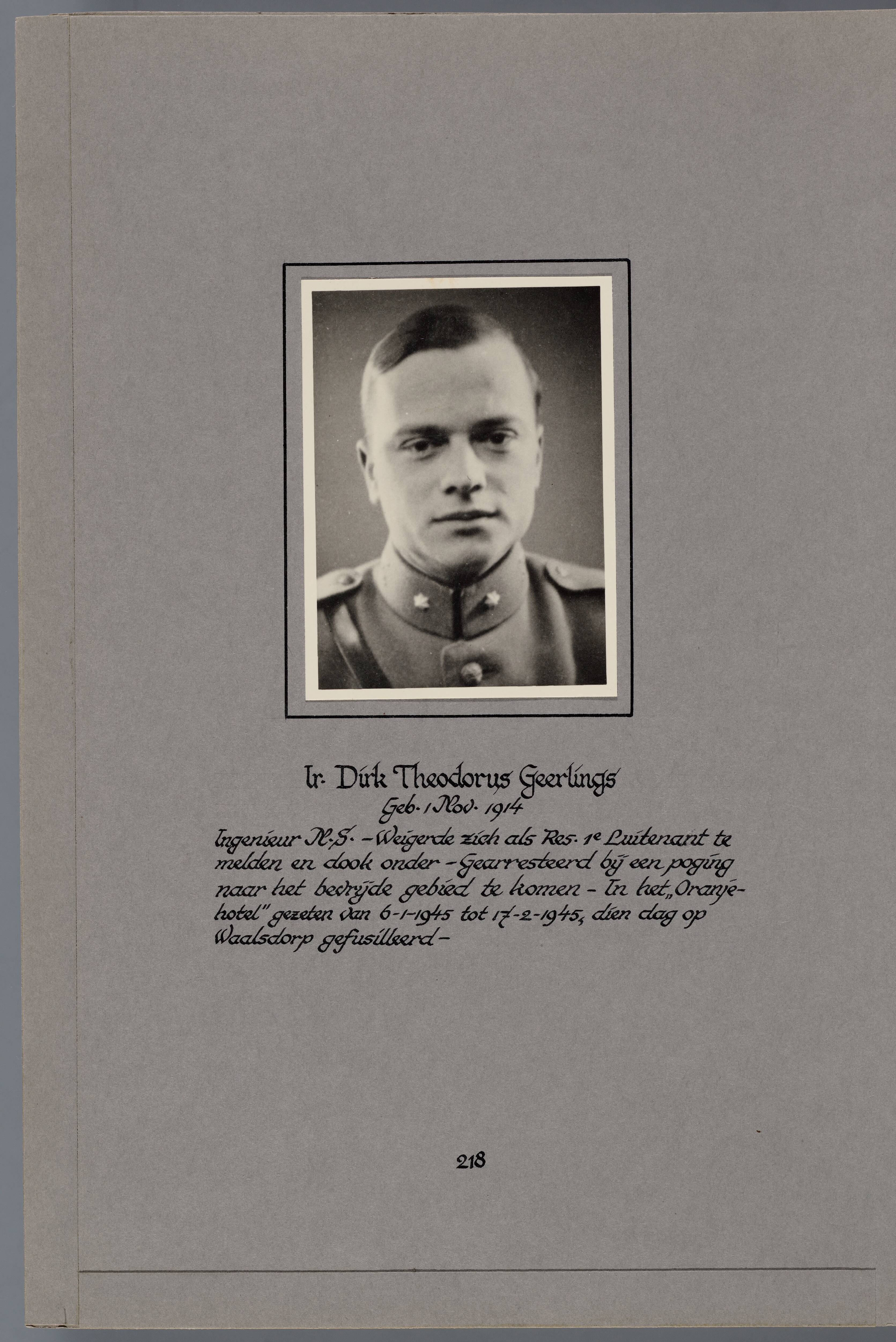 Stichting Oranjehotel: Doodenboeken Dirk Theodorus Geerlings